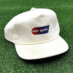 VTG TRUCKER SNAPBACK 80S ABC SPORTS WHITE SNAPBACK TRUCKER'S CAP HAT CORDUROY
